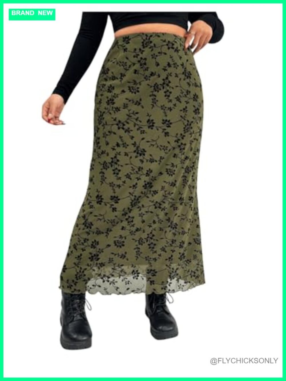 Women's Plus Size Floral Mesh Fishtail Maxi Skirt